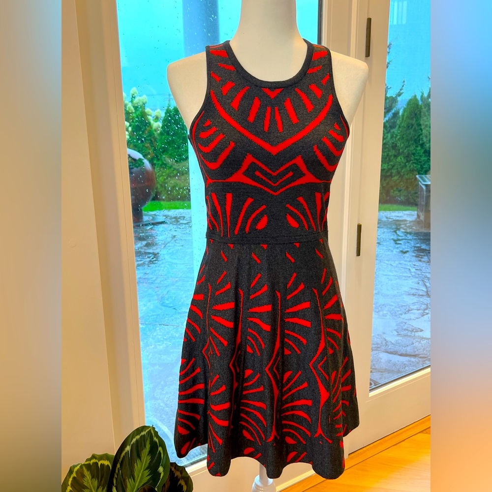 Parker knit red and grey dress..Size Medium